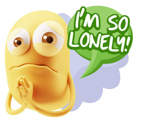 3d Rendering Sad Character Emoticon Expression saying I'm so Lon
