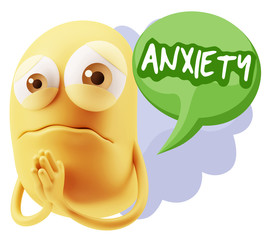 3d Rendering Sad Character Emoticon Expression saying Anxiety wi