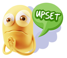 3d Rendering Sad Character Emoticon Expression saying Upset with