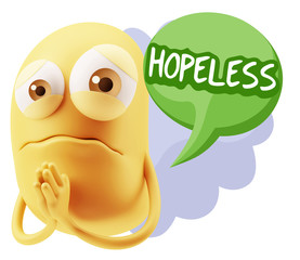 3d Rendering Sad Character Emoticon Expression saying Hopeless w