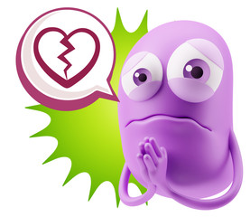 3d Rendering Sad Character Emoticon Expression saying Broken Hea