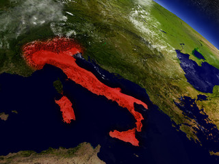 Italy from space highlighted in red