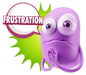 3d Rendering Sad Character Emoticon Expression saying Frustratio