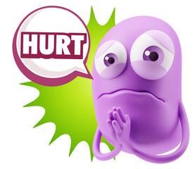 3d Rendering Sad Character Emoticon Expression saying Hurt with