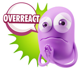 3d Rendering Sad Character Emoticon Expression saying Overreact