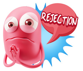 3d Rendering Sad Character Emoticon Expression saying Rejection
