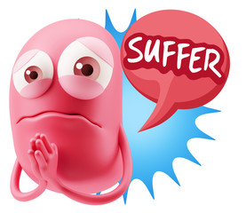 3d Rendering Sad Character Emoticon Expression saying Suffer wit