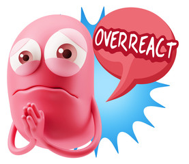 3d Rendering Sad Character Emoticon Expression saying Overreact