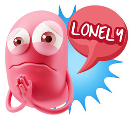 Obraz premium 3d Rendering Sad Character Emoticon Expression saying Lonely wit
