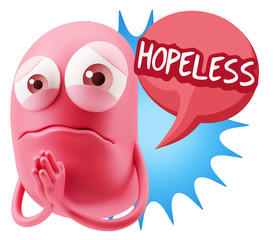 3d Rendering Sad Character Emoticon Expression saying Hopeless w