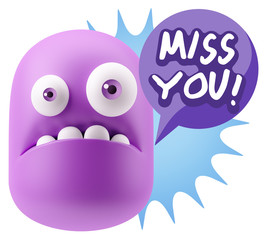 Obraz premium 3d Rendering Sad Character Emoticon Expression saying Miss You w