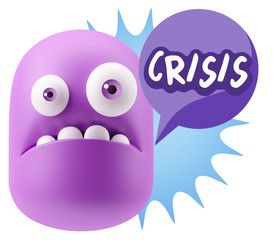 3d Rendering Sad Character Emoticon Expression saying Crisis wit
