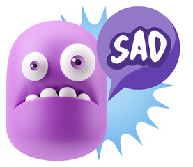 3d Rendering Sad Character Emoticon Expression saying Sad with C