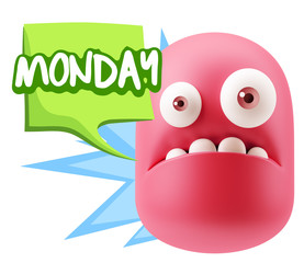 3d Rendering Sad Character Emoticon Expression saying Monday wit