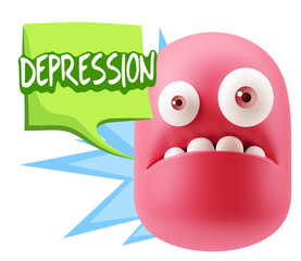 3d Rendering Sad Character Emoticon Expression saying Depression