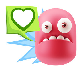 3d Rendering Sad Character Emoticon Expression saying Heart Shap