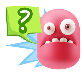 3d Rendering Sad Character Emoticon Expression saying Question M
