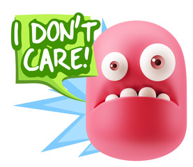 3d Rendering Sad Character Emoticon Expression saying I Don't Ca