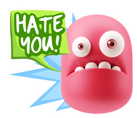 3d Rendering Sad Character Emoticon Expression saying Hate You w