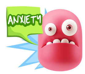 3d Rendering Sad Character Emoticon Expression saying Anxiety wi