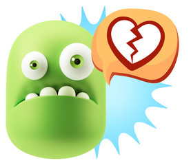 3d Rendering Sad Character Emoticon Expression saying Broken Hea