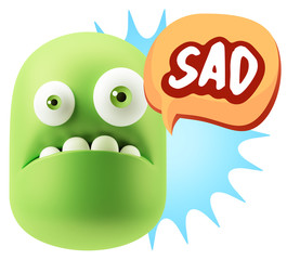 3d Rendering Sad Character Emoticon Expression saying Sad with C