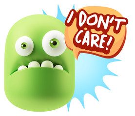 3d Rendering Sad Character Emoticon Expression saying I Don't Ca