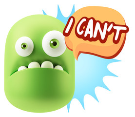 3d Rendering Sad Character Emoticon Expression saying I Can't wi