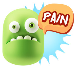 3d Rendering Sad Character Emoticon Expression saying Pain with
