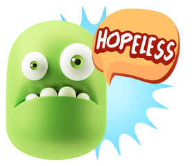 3d Rendering Sad Character Emoticon Expression saying Hopeless w