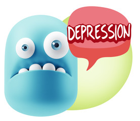 3d Rendering Sad Character Emoticon Expression saying Depression