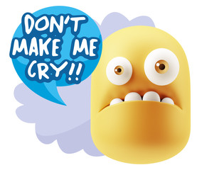 3d Rendering Sad Character Emoticon Expression saying Don't Make