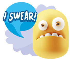 3d Rendering Sad Character Emoticon Expression saying I Swear wi