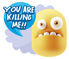 3d Rendering Sad Character Emoticon Expression saying You are Ki