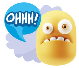 3d Rendering Sad Character Emoticon Expression saying Oh with Co