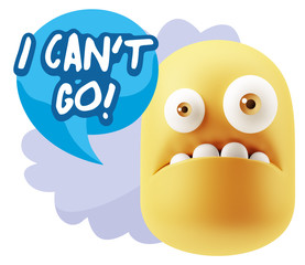 3d Rendering Sad Character Emoticon Expression saying I Can't Go