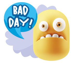 3d Rendering Sad Character Emoticon Expression saying Bad Day wi