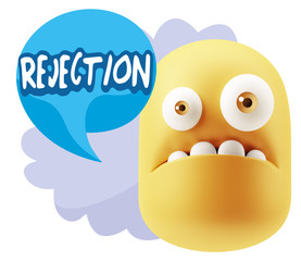 3d Rendering Sad Character Emoticon Expression saying Rejection