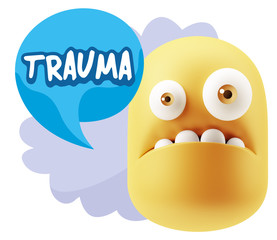 3d Rendering Sad Character Emoticon Expression saying Trauma wit