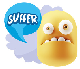 3d Rendering Sad Character Emoticon Expression saying Suffer wit