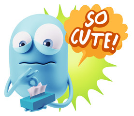 3d Rendering Sad Character Emoticon Expression saying So Cute wi