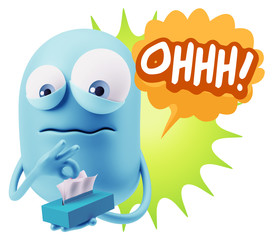 3d Rendering Sad Character Emoticon Expression saying Oh with Co