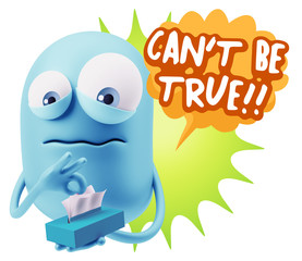 3d Rendering Sad Character Emoticon Expression saying Can't be T