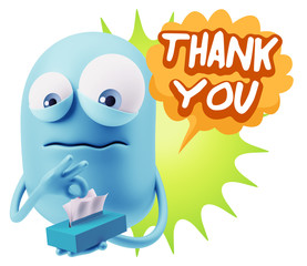 3d Rendering Sad Character Emoticon Expression saying Thank You