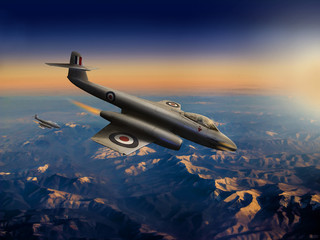Fototapeta na wymiar An illustration of a 1950's meteor jet as used by the RAAF in the Koren War. (computer illustration)