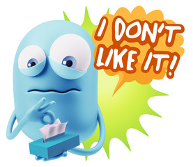 3d Rendering Sad Character Emoticon Expression saying I Don't Li