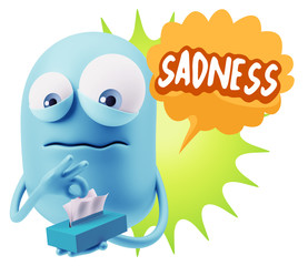 3d Rendering Sad Character Emoticon Expression saying Sadness wi