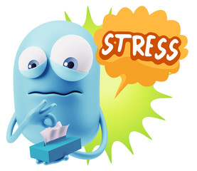 3d Rendering Sad Character Emoticon Expression saying Stress wit