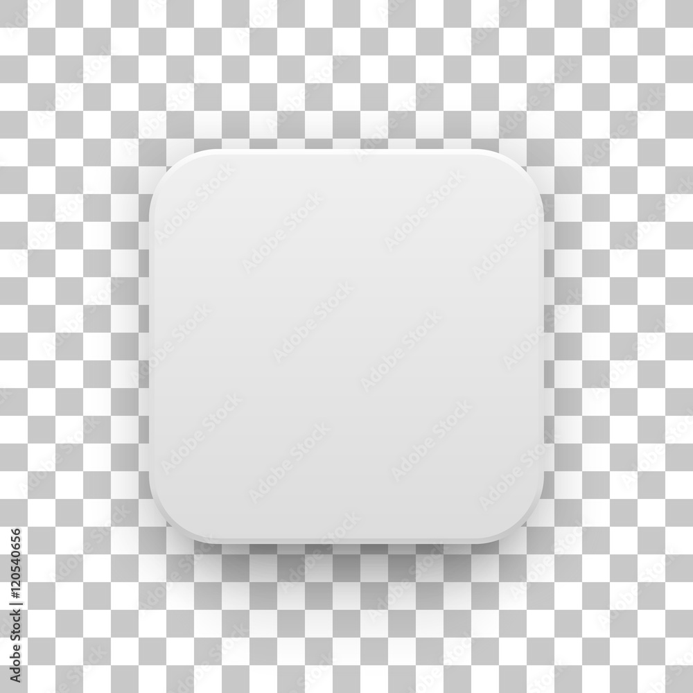 Poster white abstract app icon, blank button template with realistic shadow and transparent background for 