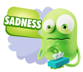 3d Rendering Sad Character Emoticon Expression saying Sadness wi